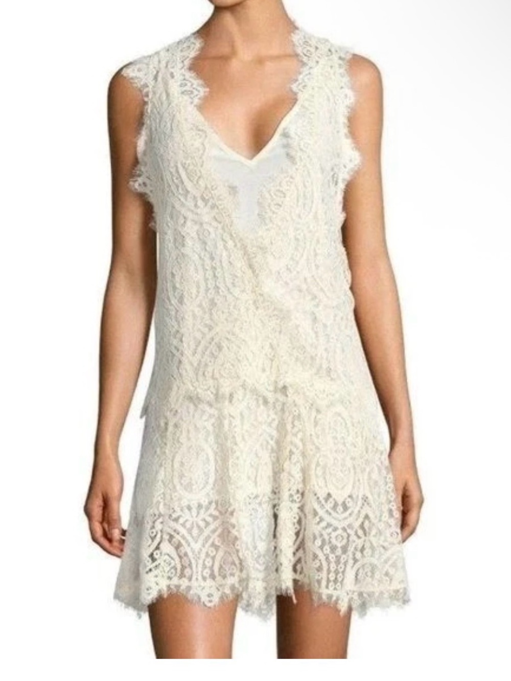 Free People Ivory Lace V-Neck Coverup Dress